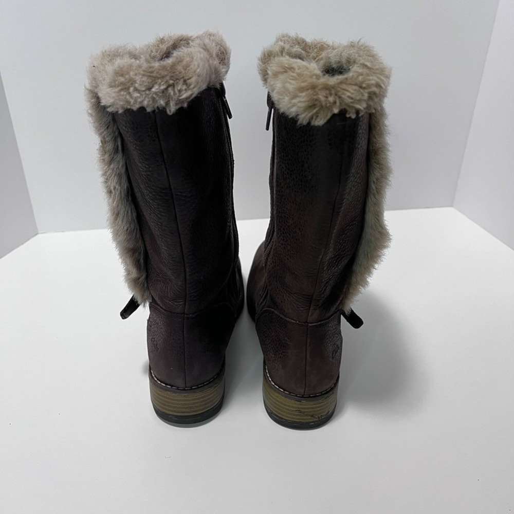Clarks US 2M EU 33.5 Brown Leather Boots Zipper Faux Fur Buckle - Picture 4 of 10